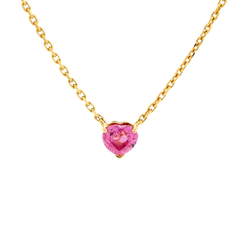 Tilted design necklaces-Vintage Heart Necklace 18K Yellow Gold and Pink Sapphire