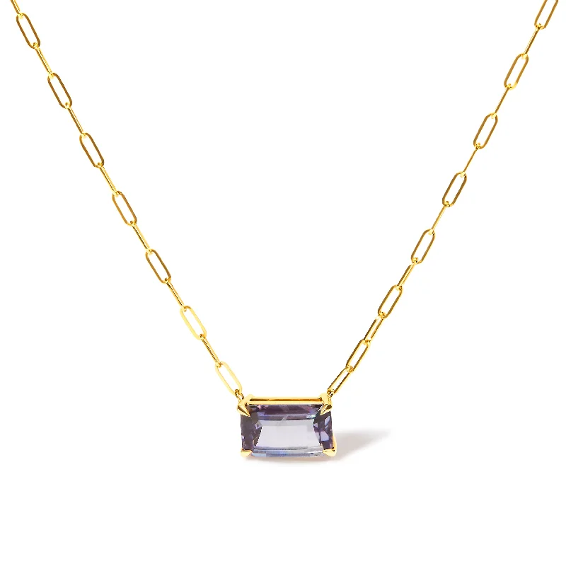 Sleek pendant necklaces-14K Yellow Gold Natural 2 7/8 Cttw Pixel Cut Emerald Bicolor Tanzanite Pendant Necklace with Paperclip Chain