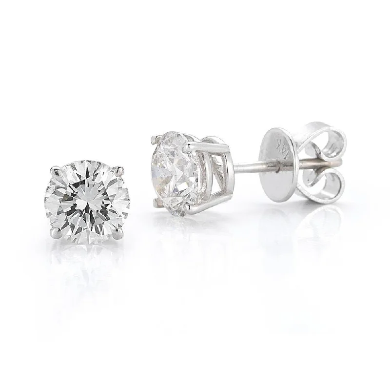 Akoya pearl earrings-14KT WHITE GOLD 1.00 CTW ROUND DIAMOND EARRINGS