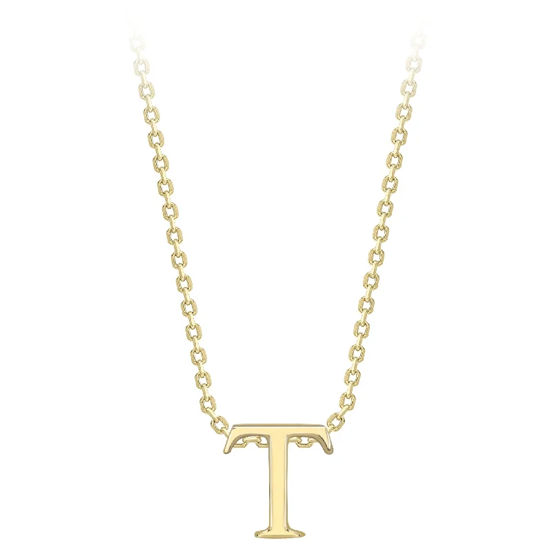 Silk cord necklaces-9K Yellow Gold Plain 'T' Initial Pendant