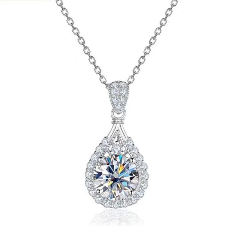 Mixed metal necklaces-5ct Diamond Water Drop Pendant Necklace