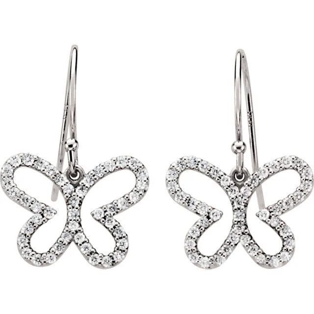 Solid tier earrings-14KT WHITE GOLD 3/8 CTW DIAMOND BUTTERFLY EARRINGS