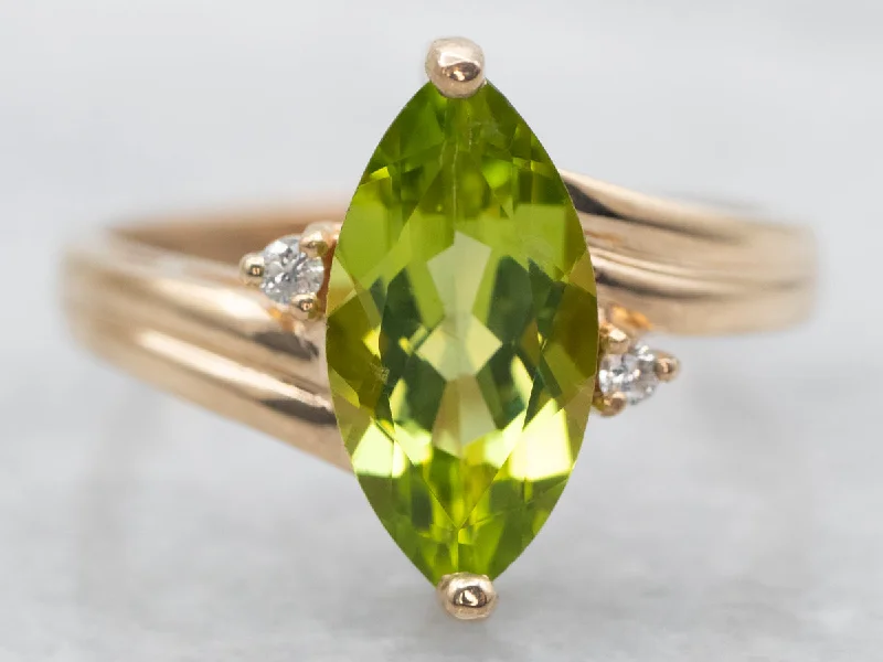 Fun rings-Marquise Cut Peridot Bypass Ring with Diamond Accents