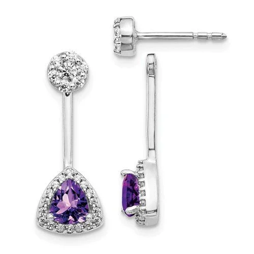 Vine hoop earrings-14KT 0.62 CTW AMETHYST & 0.32 CTW DIAMOND TRILLION HALO EARRINGS