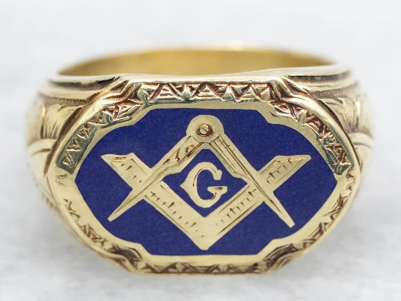 Beaded gem rings-Blue Enamel Masonic Ring