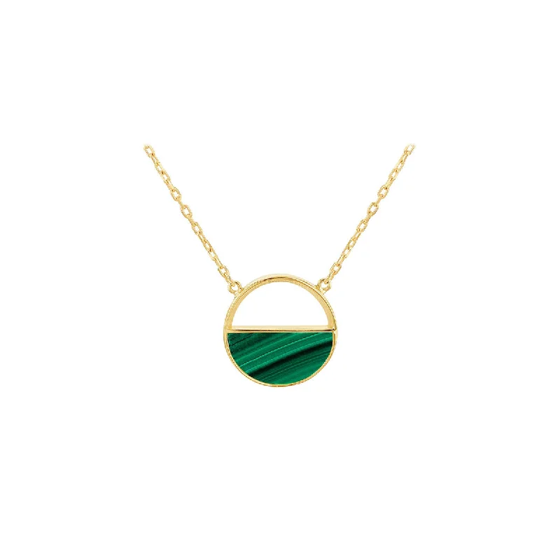 Elastic cord necklaces-9K Yellow Gold Malachite Half Circle Necklace/ 16+1"