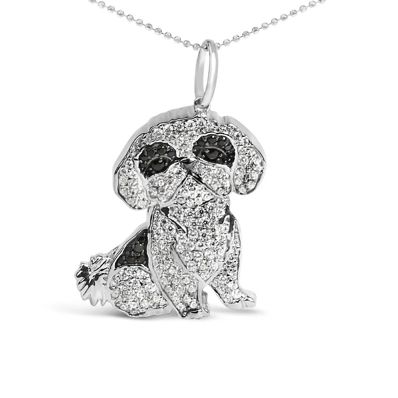 Bold chain necklaces-.925 Sterling Silver 1 1/4 Cttw Diamond Shih Tzu Dog Pendant Necklace 18 inch