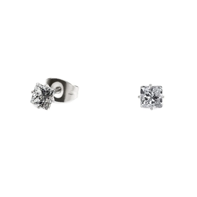 Broad hoop earrings-Stainless 5mm square cz stud earrings