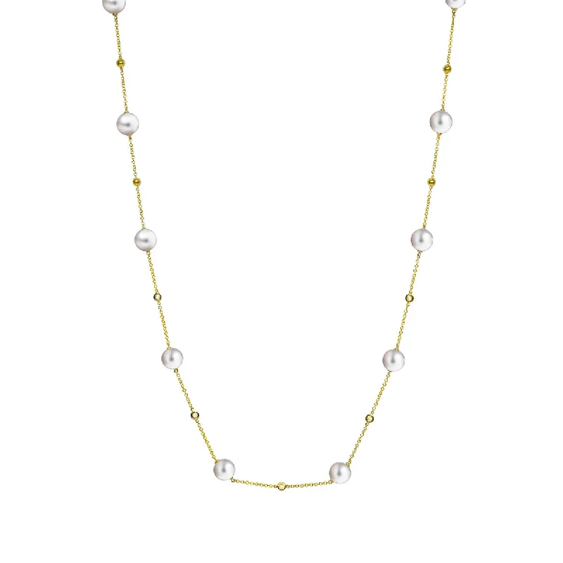 Dew glass necklaces-9K Yellow Gold Freshwater Pearl & Diamond Chain Necklace /20