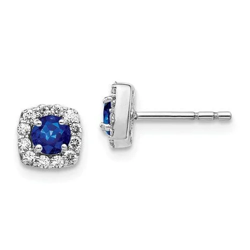 Wide hoop earrings-14KT WHITE GOLD 0.40 CTW SAPPHIRE & 0.20 CTW DIAMOND CUSHION HALO EARRINGS