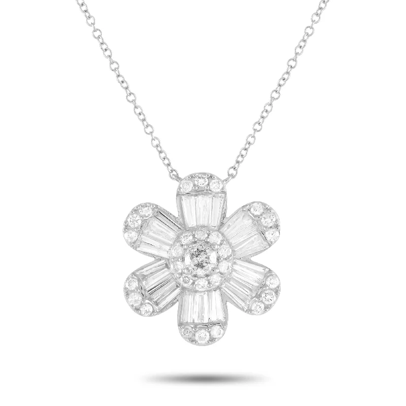 Aged style necklaces-LB Exclusive 14K White Gold 1.25ct Diamond Flower Necklace PN15474-W