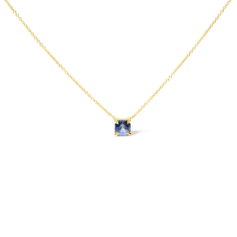 Stone-twisted necklaces-14k Yellow Gold 4/5 Cttw Natural Cushion Cut Blue Sapphire Solitaire Pendant Necklace