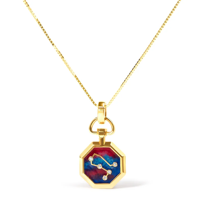 Sapphire drop necklaces-18K Yellow Gold Diamond Gemini Constellation with Red and Blue Enamel 18" Inch Pendant Necklace