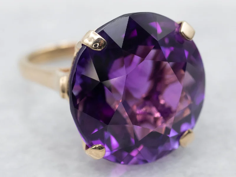 Onyx rings-Yellow Gold Amethyst Solitaire Cocktail Ring