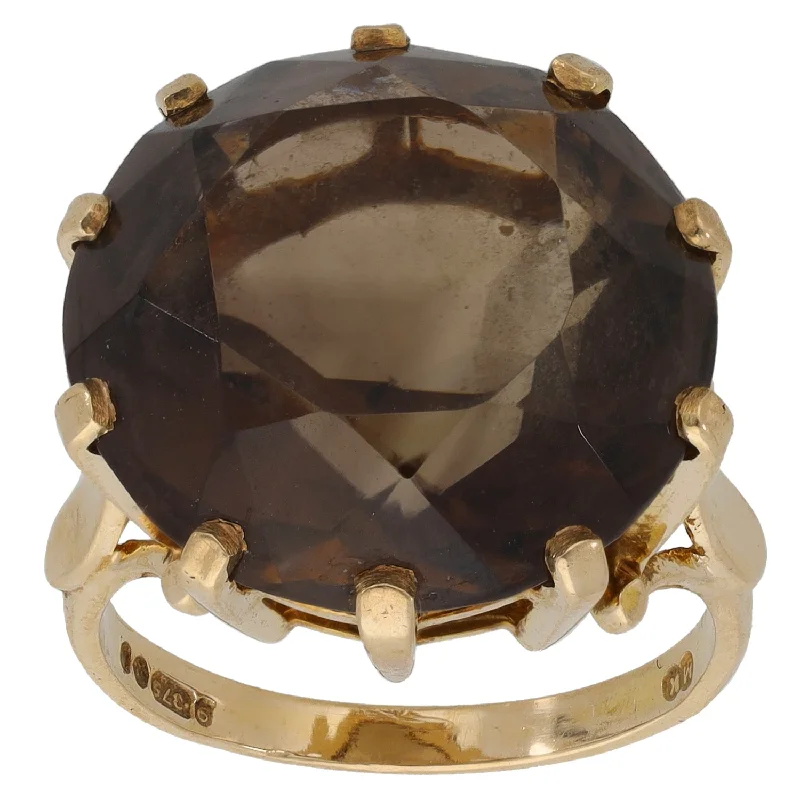 Aged deco rings-9ct Gold Smoky Quartz Single Stone Ring Size N