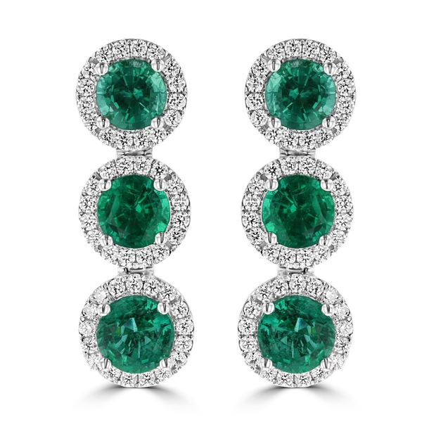 Tiered drop earrings-JULEVE 18KT WHITE GOLD 5.03CT EMERALD & 1.05CTW DIAMOND HALO DROP EARRINGS