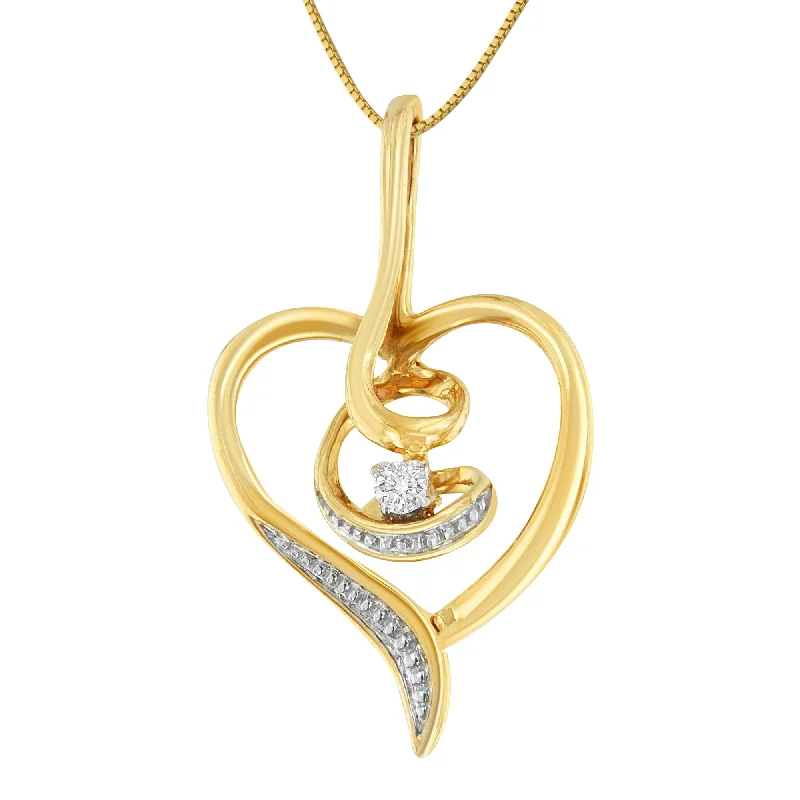 Fine filigree necklaces-Espira 10K Yellow Gold .03 Cttw Diamond-Accented Round-Cut Diamond Swirl Open Heart 18" Pendant Necklace