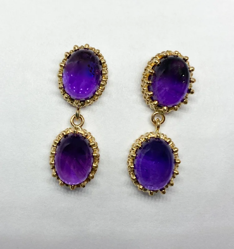 Wide bar earrings-Amethyst Cabochon Drop Earrings