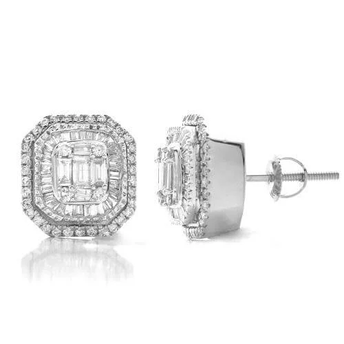 Gypsy weave earrings-14KW 1.00CTW BAGUETTE DIAMOND EARRING STUDS