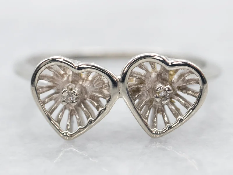 Sapphire gem rings-White Gold Hearts Ring with Diamond Accents