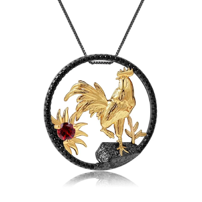 Sturdy link necklaces-Year Of The Rooster-Natural Red Garnet Handmade Rooster Necklace