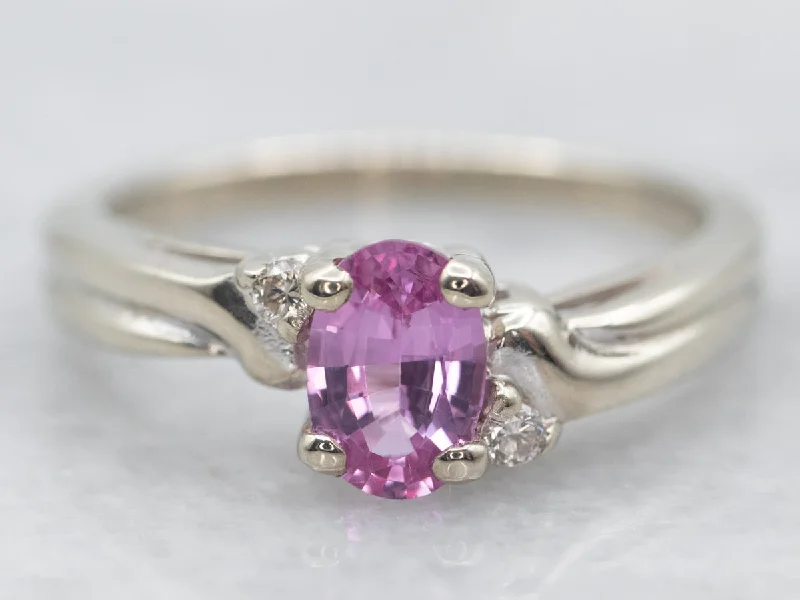 Aged lock rings-White Gold Oval Cut Pink Sapphire Bypass Ring with Diamond Accents