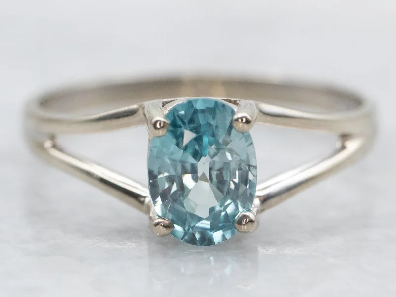 Lapis inlay rings-Blue Zircon Solitaire Split Shank Ring