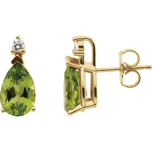 Ripple design earrings-14KT YELLOW GOLD 2.20 CTW PERIDOT & 0.08 CTW DIAMOND EARRINGS