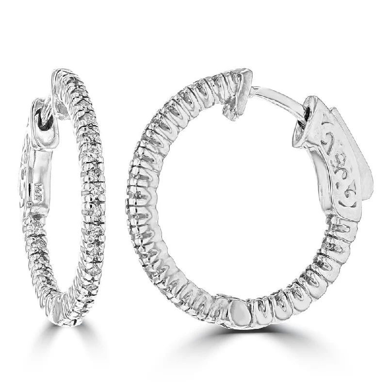 Ripple shape earrings-14KT WHITE GOLD 0.55CTW DIAMOND TRELLIS HOOP EARRING