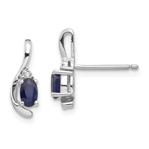 Wide bar earrings-14KT GOLD 1/2 CTW OVAL SAPPHIRE & ROUND DIAMOND EARRINGS