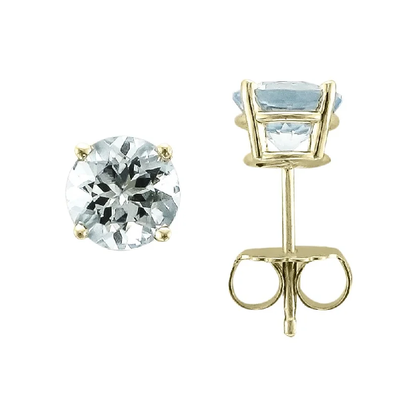 Multi-tier earrings-14KT GOLD 1.50 CTW ROUND AQUAMARINE EARRINGS