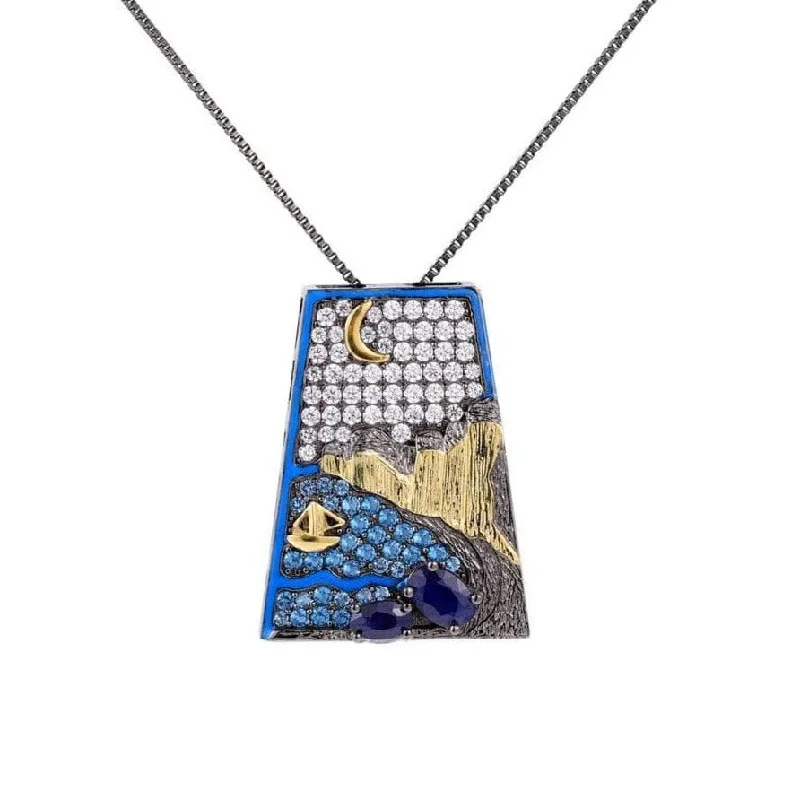 Sleek pendant necklaces-Oil Painting Night Pendant Necklace