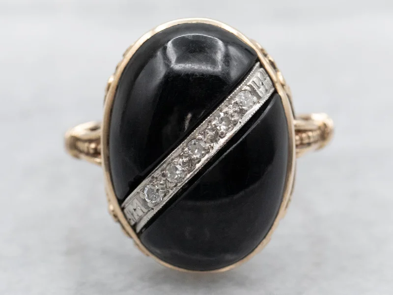 Hope eye rings-Retro Era Onyx and Diamond Cocktail Ring