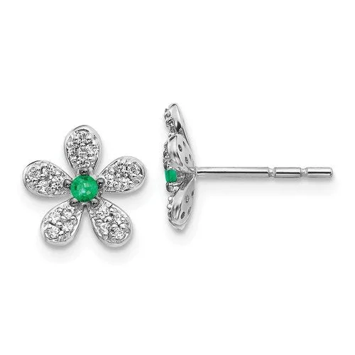 Pure druzy earrings-14KT WHITE GOLD .05 CTW EMERALD & .17 CTW DIAMOND FLOWER EARRINGS