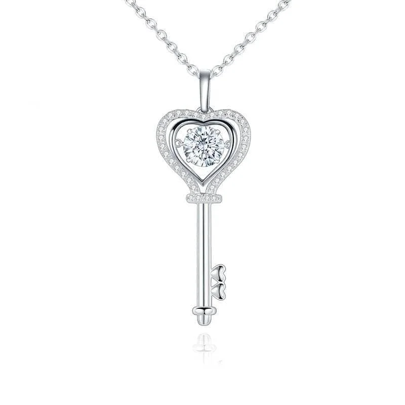 Wrap-style necklaces-1.0Ct D Color Diamond Heart Key Pendant Necklace