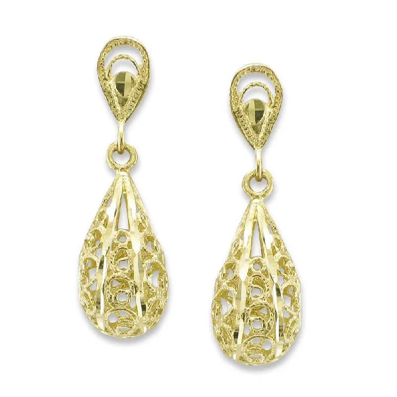 Ripple drop earrings-14KT Yellow Gold Drop Filagree Earrings