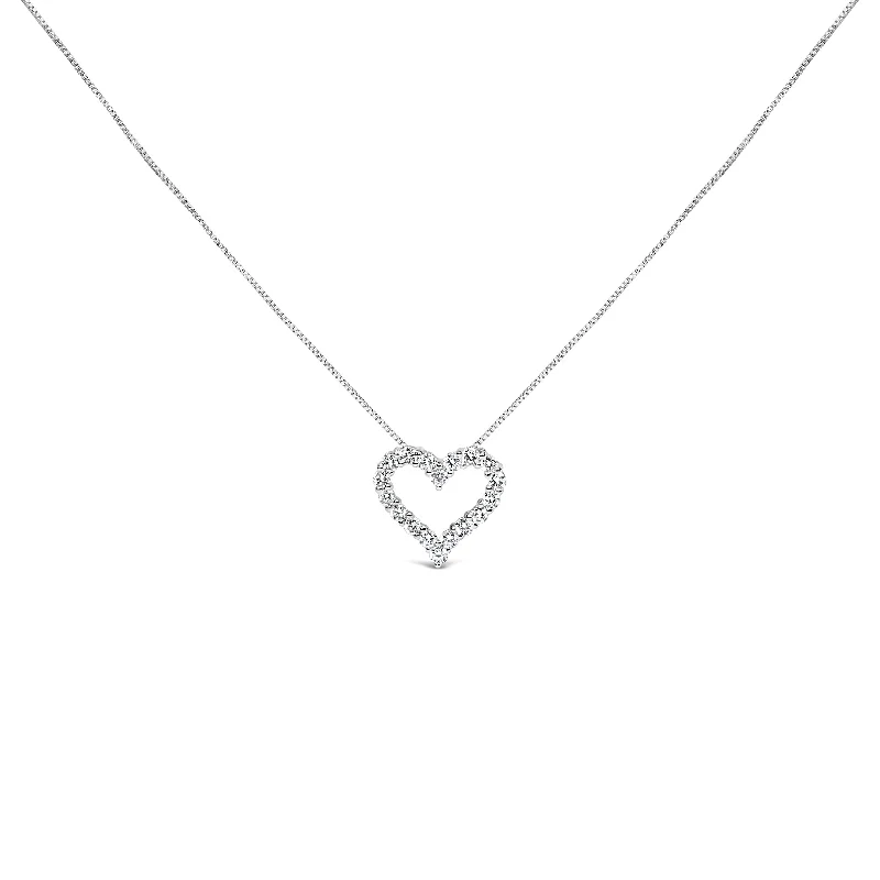 Old coin necklaces-14K White Gold 1.0 Cttw Lab Grown Diamond Open Heart 18" Pendant Necklace