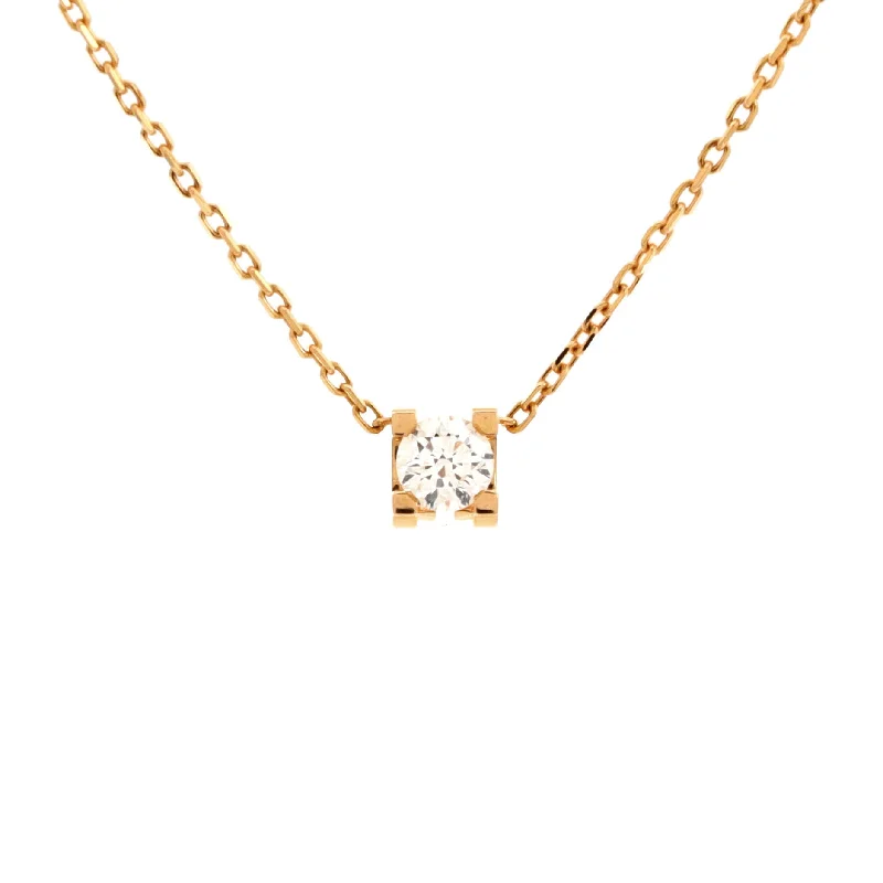 Tulip flower necklaces-C de Cartier Necklace 18K Rose Gold and Diamond 0.10-0.19CT