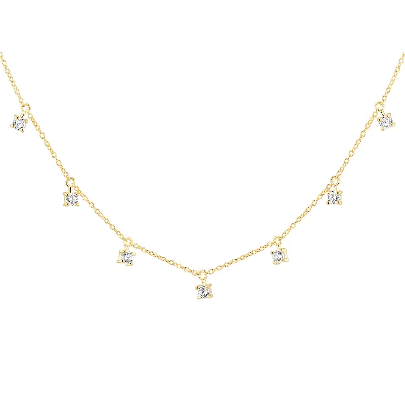 Fine cord necklaces-9K Yellow Gold CZ Droplet Necklace/ 17"+1"