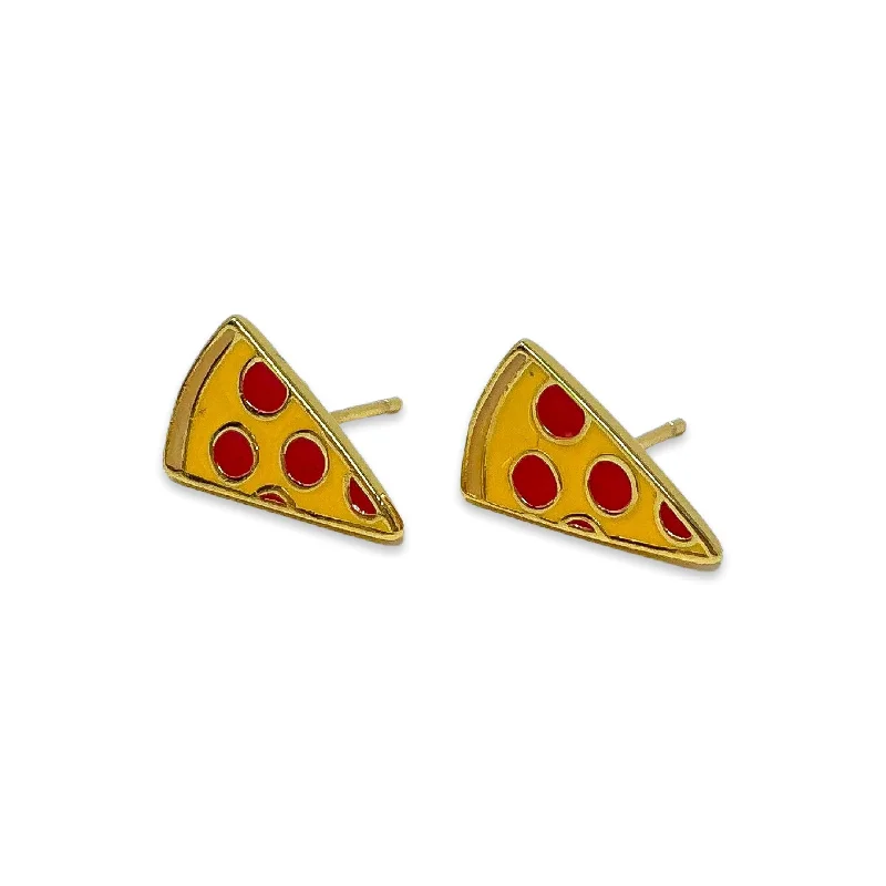 Gleaming silver earrings-Pizza Enamel Earrings