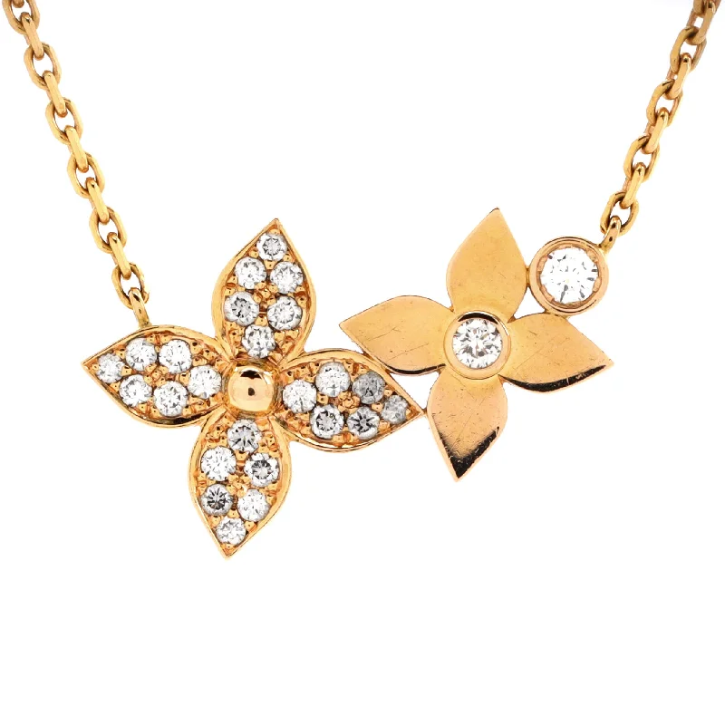 Shiny bead necklaces-Star Blossom Double Pendant Necklace 18K Rose Gold and Diamonds