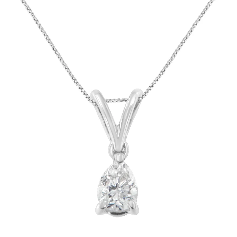 Topaz necklaces-10K White Gold 1/5 cttw Diamond Pear Pendant Necklace