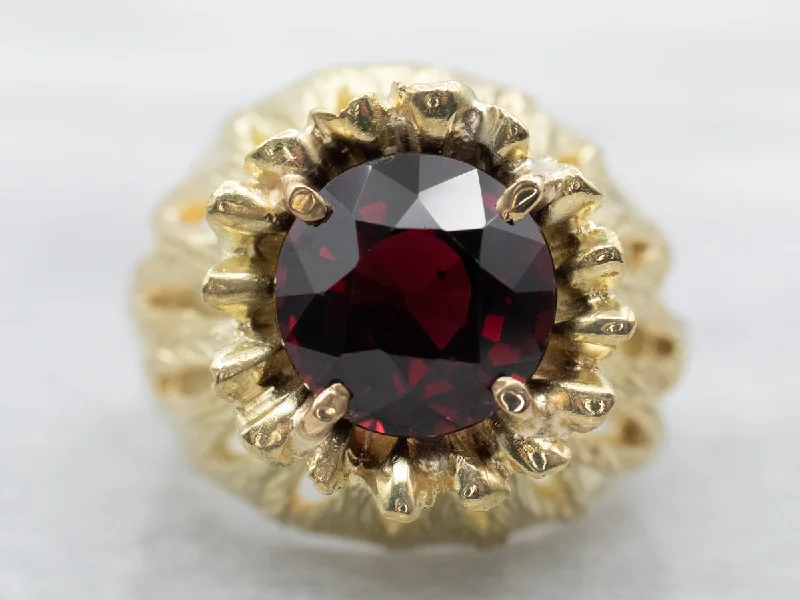 Sleek stone rings-Yellow Gold Ornate Garnet Ring