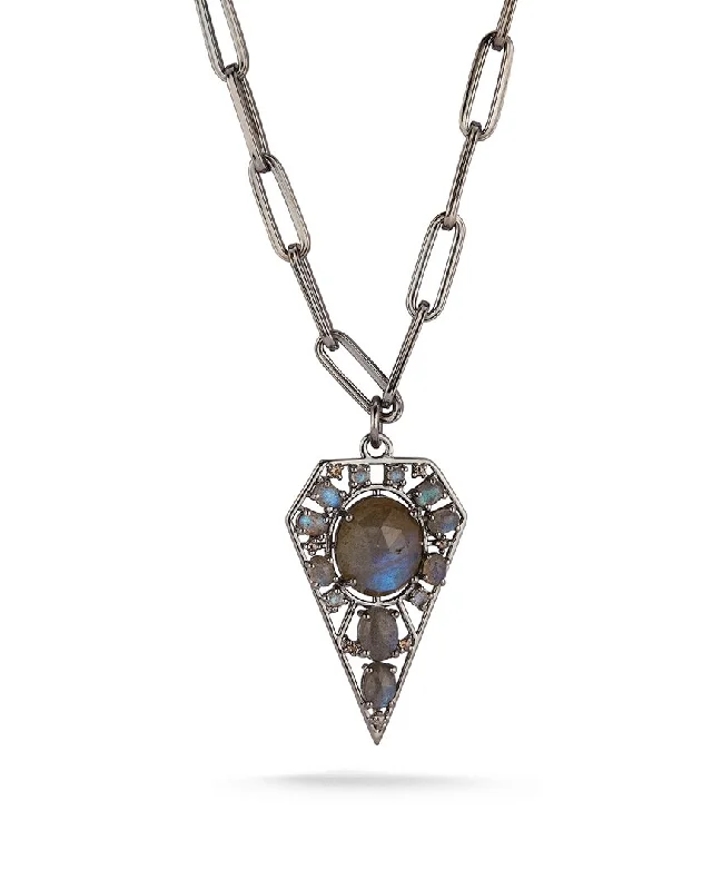 Lapis stone necklaces-Banji Jewelry Silver 11.88 ct. tw. Diamond & Labradorite Pendant Necklace