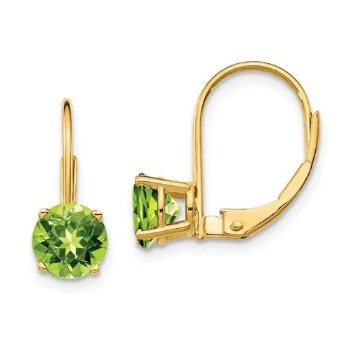 Fun pair earrings-14KT YELLOW GOLD 1.90 CTW ROUND PERIDOT LEVERBACK EARRINGS