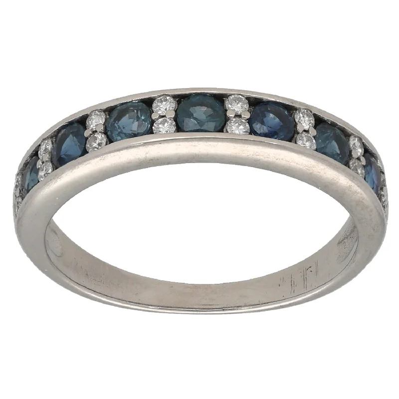 Reed style rings-18ct White Gold Sapphire & 0.16ct Diamond Half Eternity Ring Size L