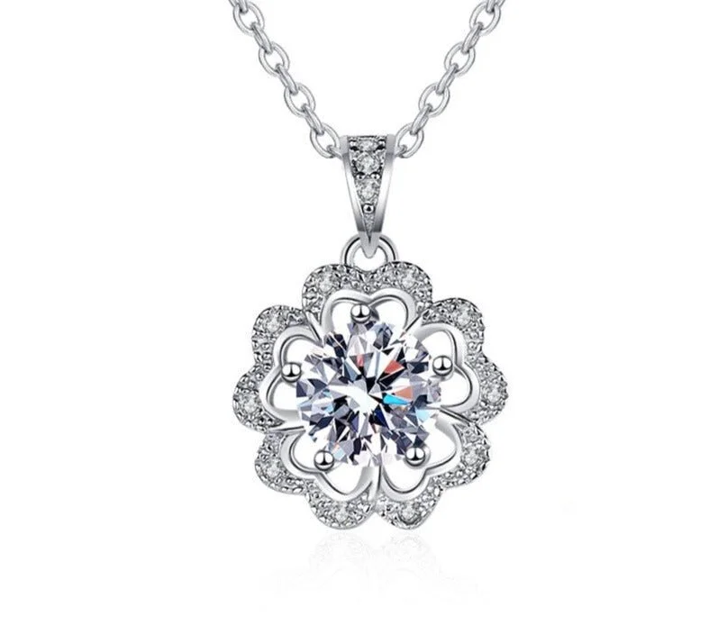 Cosmic sign necklaces-1.0 Ct Round Cut Diamond Flower Necklace