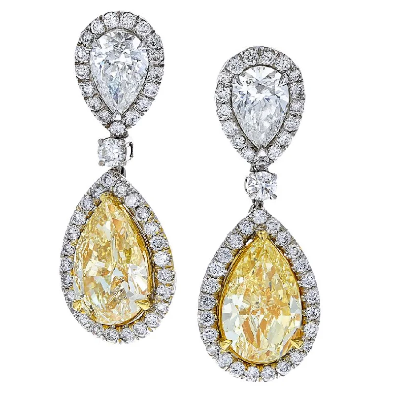 Fun pair earrings-18KT 10.47 CTW White & Fancy Yellow Diamond Drop Earrings