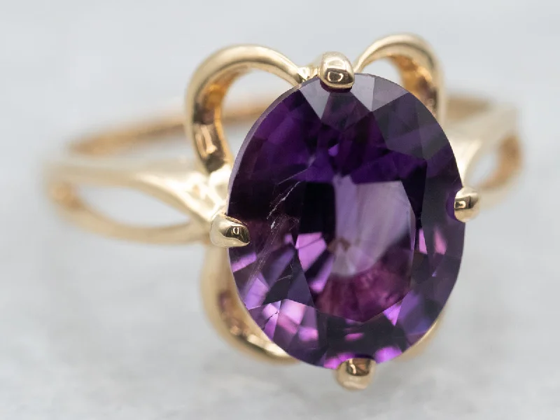 Sapphire stone rings-Yellow Gold Oval Cut Amethyst Solitaire Ring