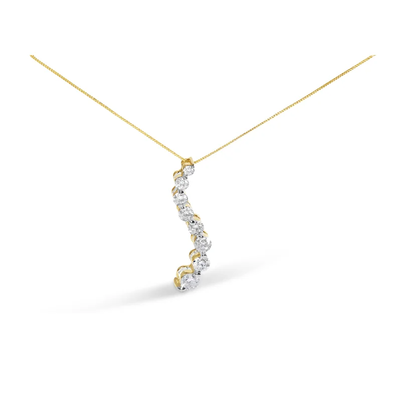 Fine cord necklaces-AGS Certified 14K Yellow Gold 3.0 Cttw Baguette and Brilliant Round-Cut Diamond Journey 18" Pendant Necklace